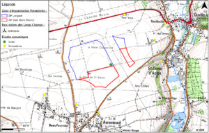 Emplacement des sonomètres et du SODAR du projet éolien de Longueil et Saint Denis d'Aclon